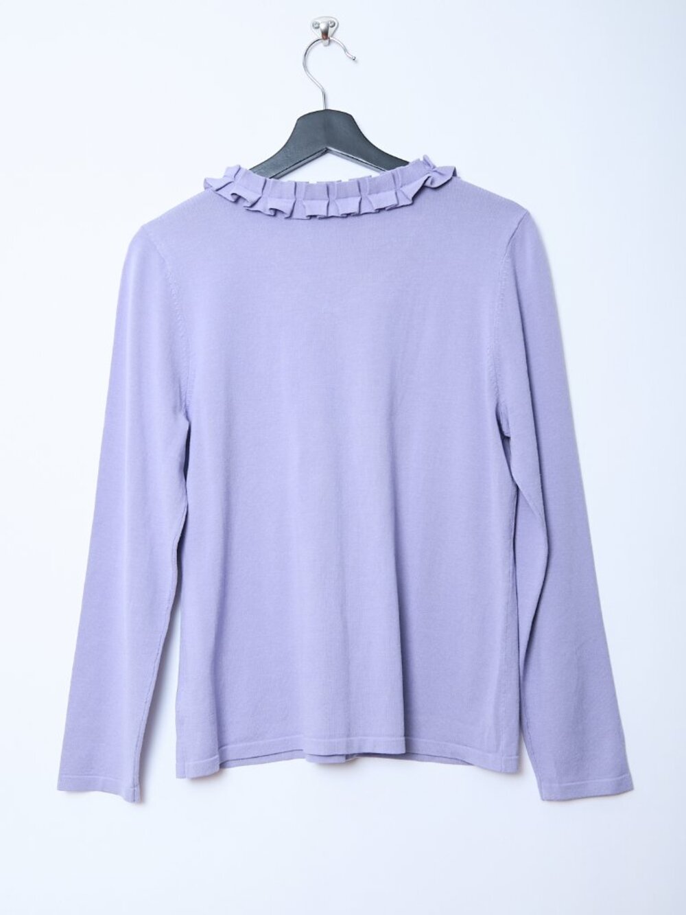 Pendleton Silk Blend Ruffled V-Neck Long Sleeve Knit Lavender Top Grandma Fairy - Picture 2 of 8